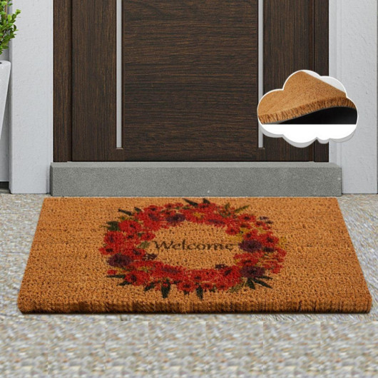 Welcome Wreath Natural Coconut Doormat 60X40Cm