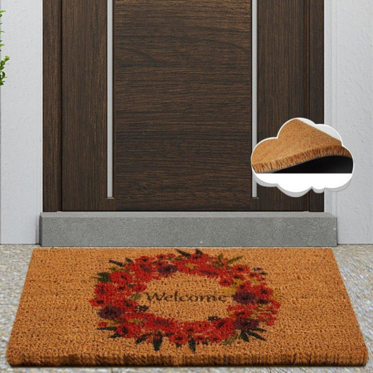 Welcome Wreath Natural Coconut Doormat 60X40Cm