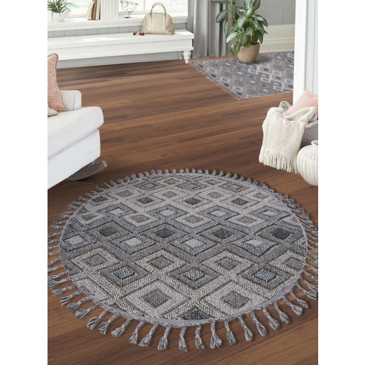 Konfor Round Modern Woven Loop Carpet