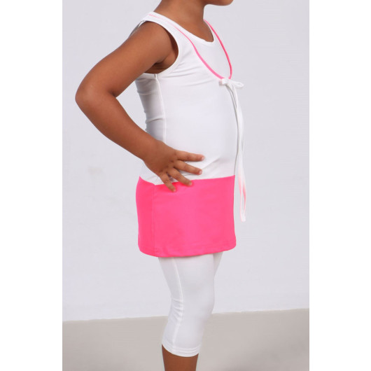 Children's Swimsuit Set-White-Highlight Pink