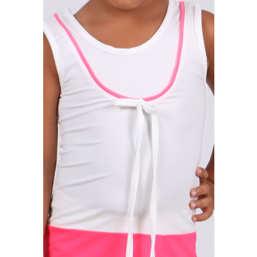 Children's Swimsuit Set-White-Highlight Pink