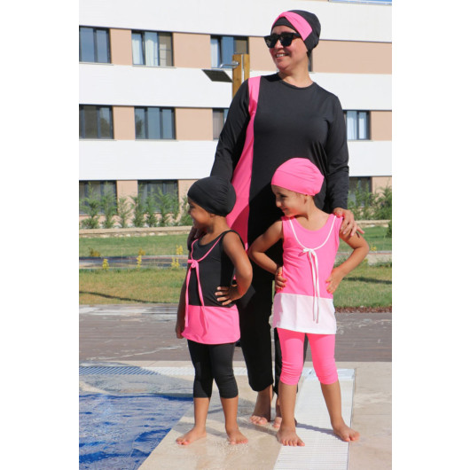 Children's Swimsuit Set-Highlight Pink-White