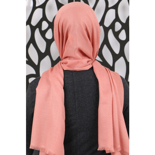 Square Patterned Cotton Shawl-Coral