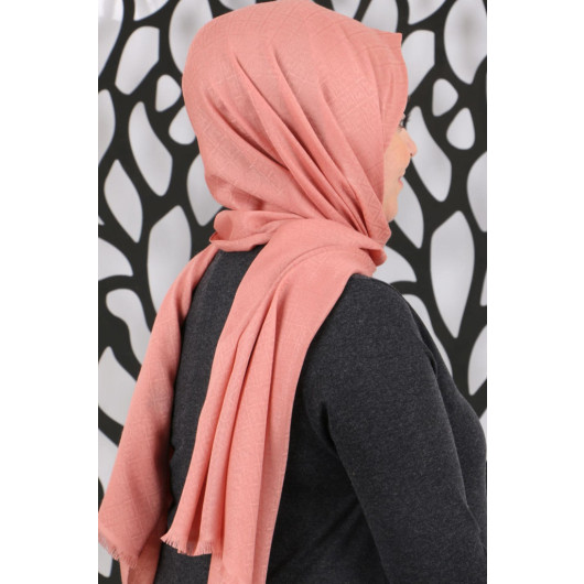 Square Patterned Cotton Shawl-Coral