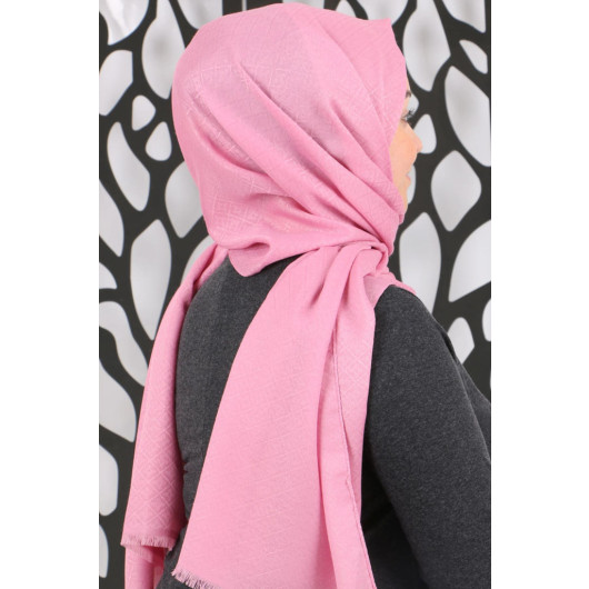 Square Patterned Cotton Shawl-Pink