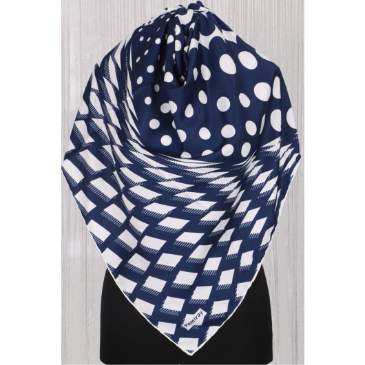 Optical Patterned Twill Scarf - Navy Blue