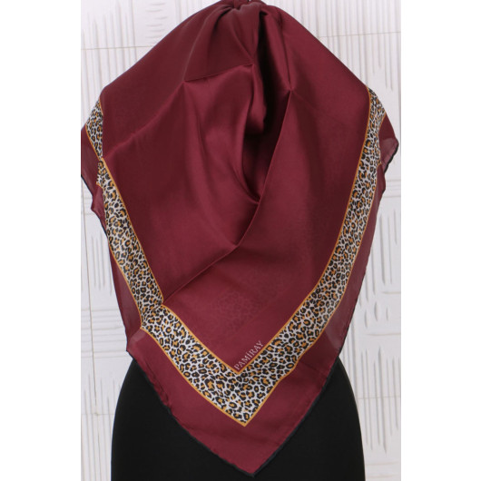 Leopard Patterned Rayon Scarf - Claret Red