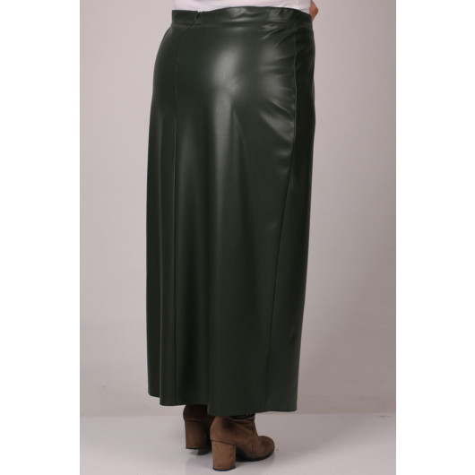 Plus Size Leather Pencil Skirt-Khaki