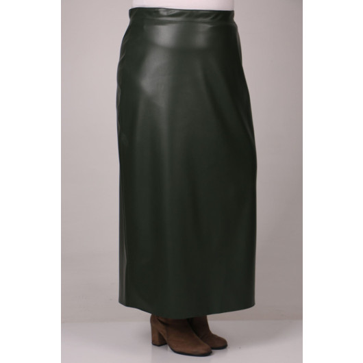 Plus Size Leather Pencil Skirt-Khaki