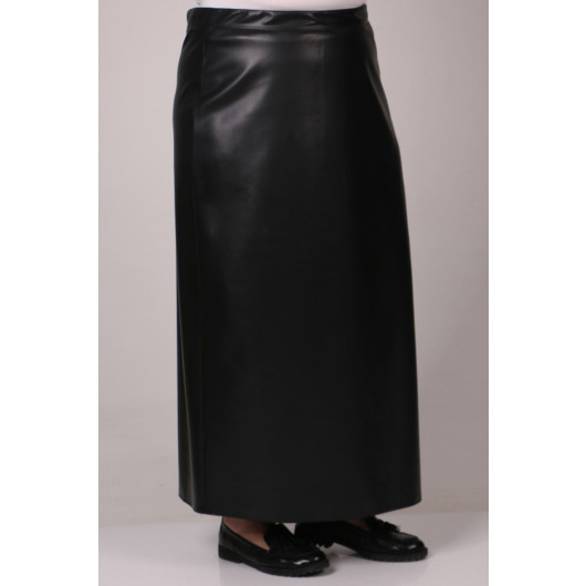 Plus Size Leather Pencil Skirt-Black