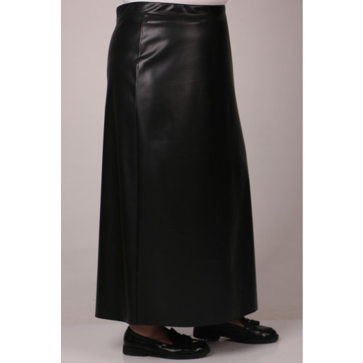 Plus Size Leather Pencil Skirt-Black