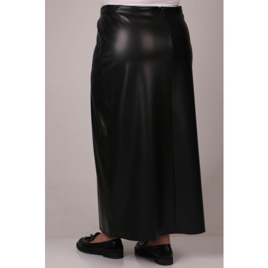 Plus Size Leather Pencil Skirt-Black