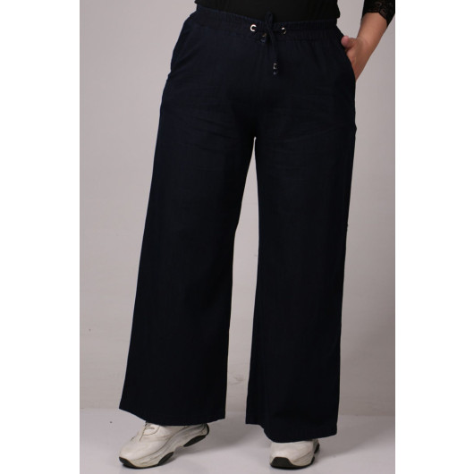 Plus Size Wide Leg Jeans - Dark Navy Blue
