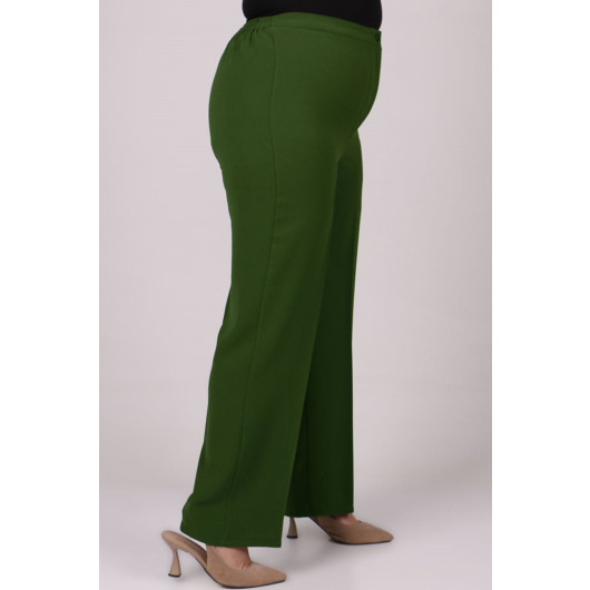 Large Size Elastic Waist Double Layer Crepe Trousers - Khaki