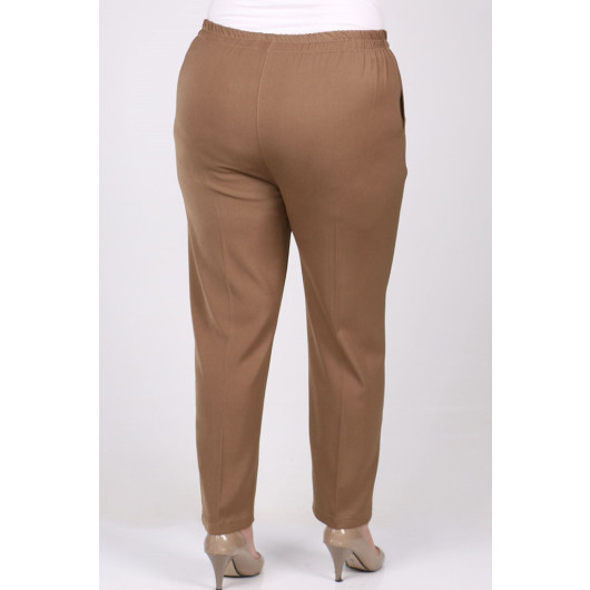 Plus Size Elastic Waist Pipe Leg Width Trousers - Mink