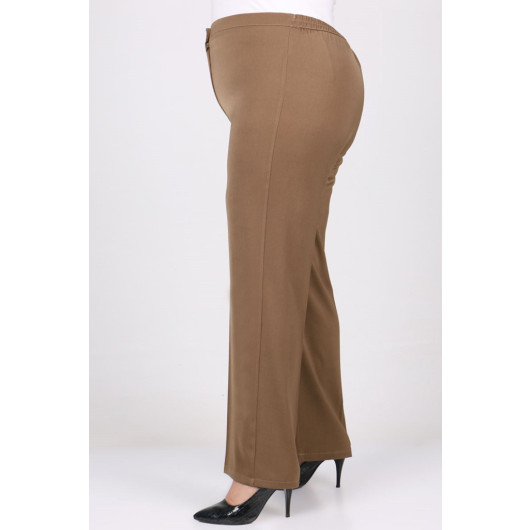 Plus Size Buttoned Waist Length Lycra Trousers - Mink