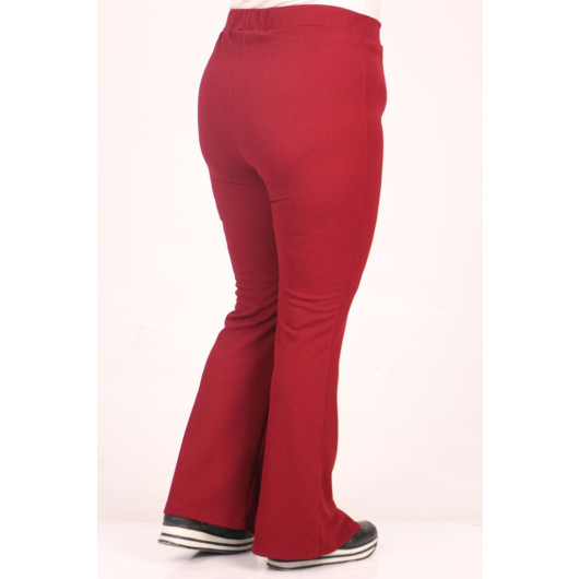 Plus Size Flare Leg Slit Front Trousers - Claret Red