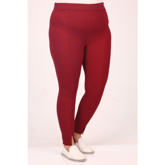 Large Size Front Slit Scuba Tights - Claret Red