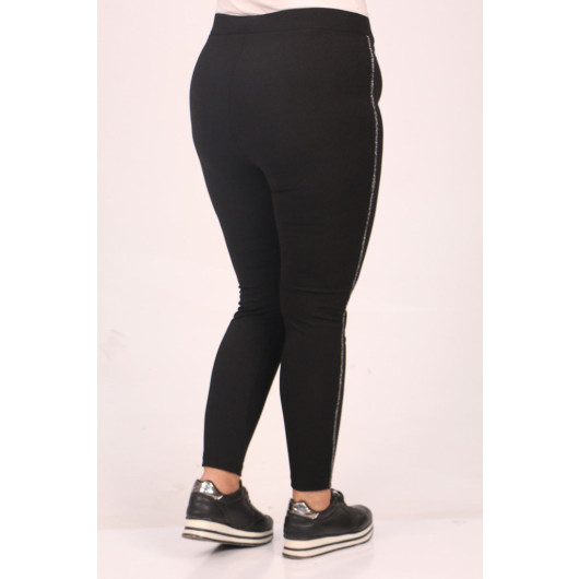 Plus Size Scuba Tights With Side Stripes - Black