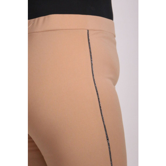 Plus Size Scuba Tights With Side Stripes - Mink