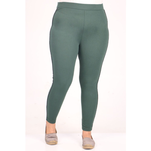 Plus Size Scuba Tights With Side Stripes - Emerald