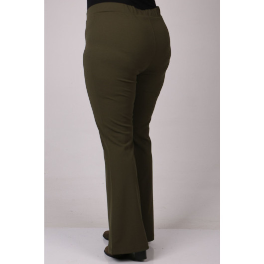 Plus Size Flare Leg Scuba Trousers - Khaki