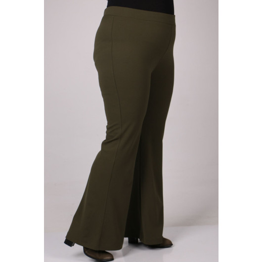 Plus Size Flare Leg Scuba Trousers - Khaki