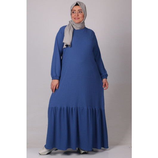 فستان نسائي مقاس كبير مكشكش أزرق غامق