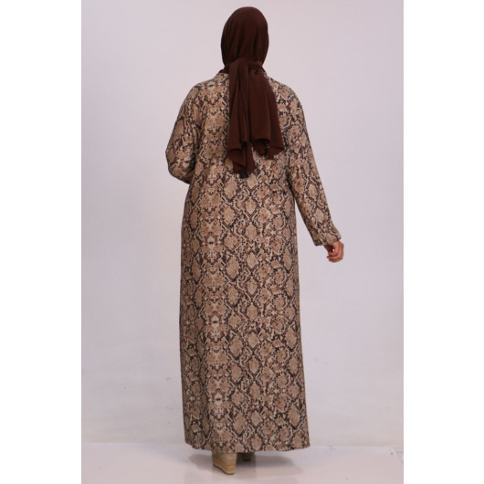 Plus Size Wrinkled Dress - Mixed Brown