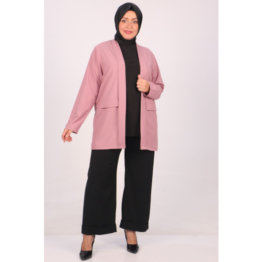 Large Size Double Layer Crepe Buttonless Jacket - Dusty Rose