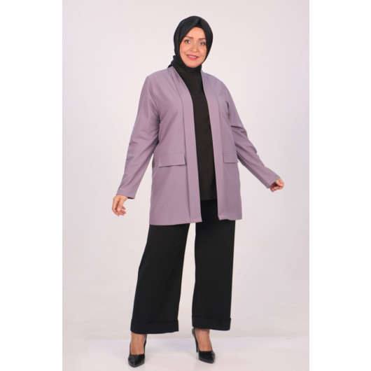 Plus Size Double Layer Crepe Buttonless Jacket-Lilac