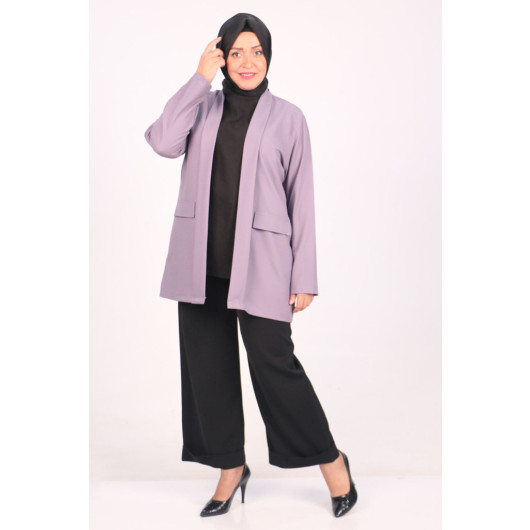 Plus Size Double Layer Crepe Buttonless Jacket-Lilac