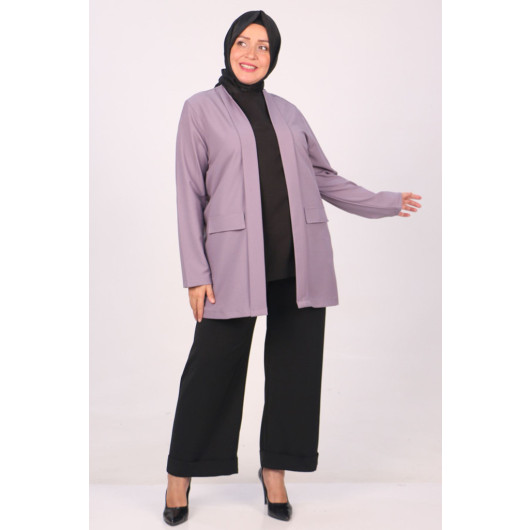 Plus Size Double Layer Crepe Buttonless Jacket-Lilac