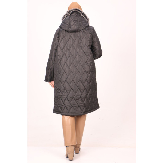 Plus Size Removable Hooded Quilted Jacket-Black