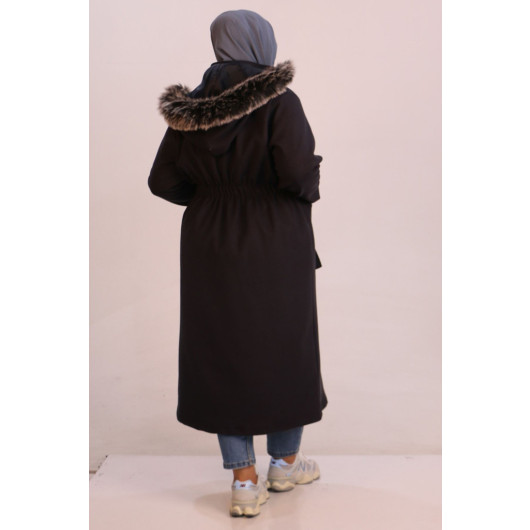 Large Size Removable Hooded Cashmere Coat-Navy Blue