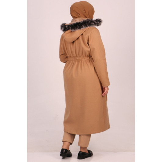 Large Size Removable Hooded Cashmere Coat-Mink