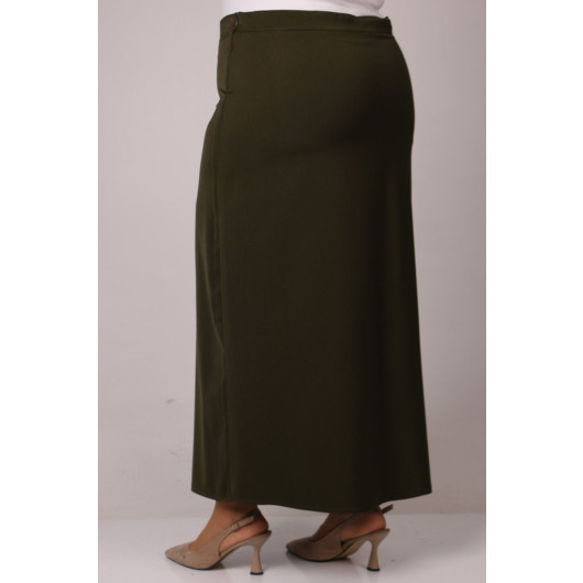 Plus Size Side Zipper Pencil Skirt-Khaki