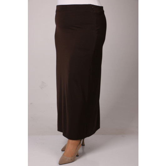 Plus Size Side Zipper Pencil Skirt-Brown