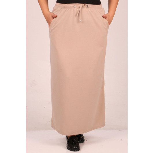 Plus Size Two Thread Pocket Detailed Skirt-Beige