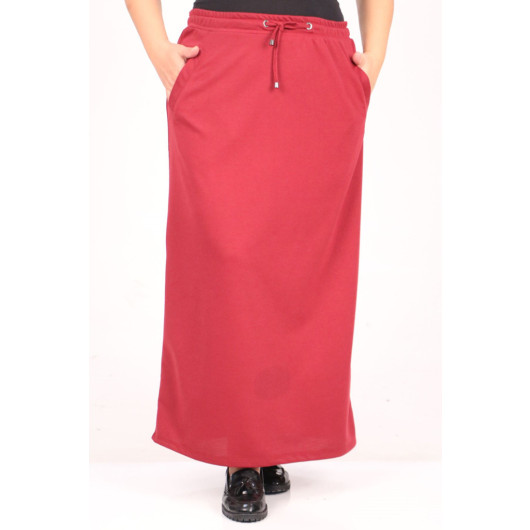 Plus Size Two Thread Pocket Detailed Skirt - Claret Red