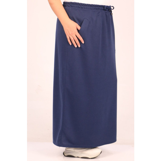 Plus Size Two Thread Pocket Detailed Skirt-Navy Blue