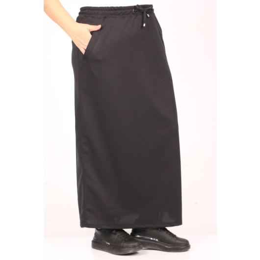 Plus Size Two Thread Pocket Detailed Skirt-Black