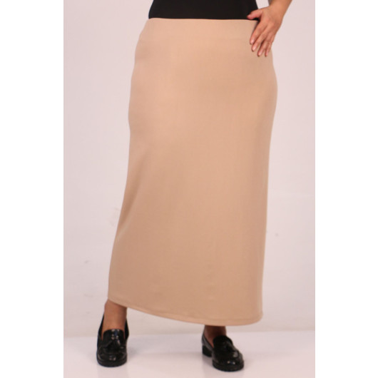 Plus Size Scuba Pencil Skirt - Beige