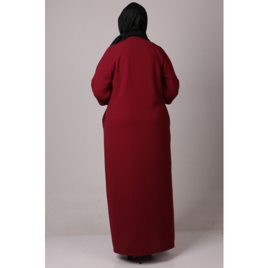 Large Size Glittered Double Layer Crepe Abaya-Claret Red