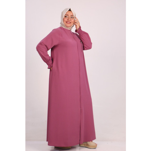 Large Size Double Layer Crepe Mevlana Abaya-Dried Rose