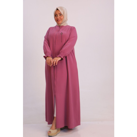 Large Size Double Layer Crepe Mevlana Abaya-Dried Rose