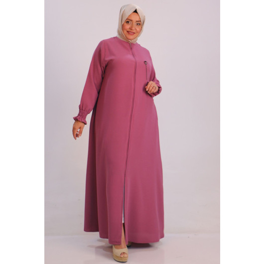 Large Size Double Layer Crepe Mevlana Abaya-Dried Rose