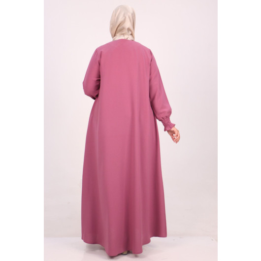 Large Size Double Layer Crepe Mevlana Abaya-Dried Rose