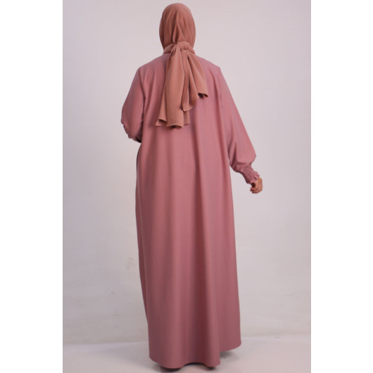 Large Size Double Layer Crepe Mevlana Abaya-Pink