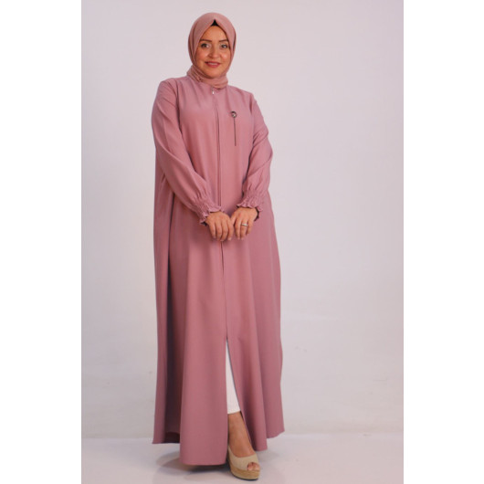 Large Size Double Layer Crepe Mevlana Abaya-Pink